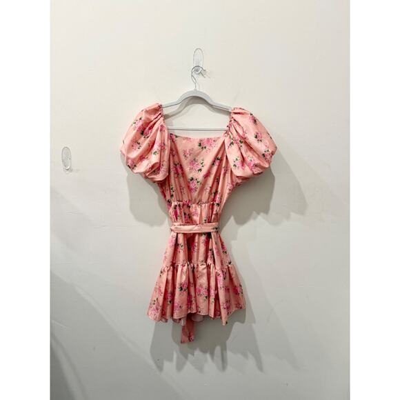 LoveShackFancy x Target Cecile Floral Satin Puff-Sleeve Mini Dress Pink Women 8 - Picture 3 of 5